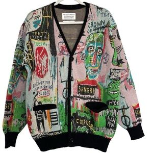 Wacko Maria Jean-Michel Basquiat Graphic Wool Cotton Knit Cardigan Type-3 Japan